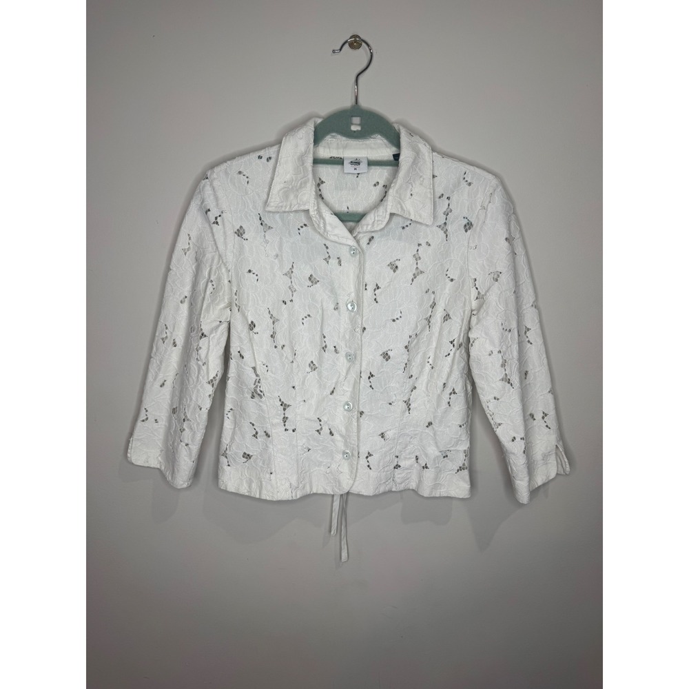 Cabi Portrait lace button-up jacket 3/4 sleeves Ivory sz M Cottagecore Feminine